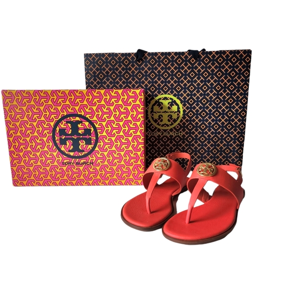 Tory Burch Bento 2 Flat Thong Sandle Bright Samba - Picture 1 of 9